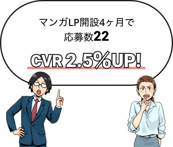 マンガLP解説4ヶ月で応募数22　CVR2.5％UP!